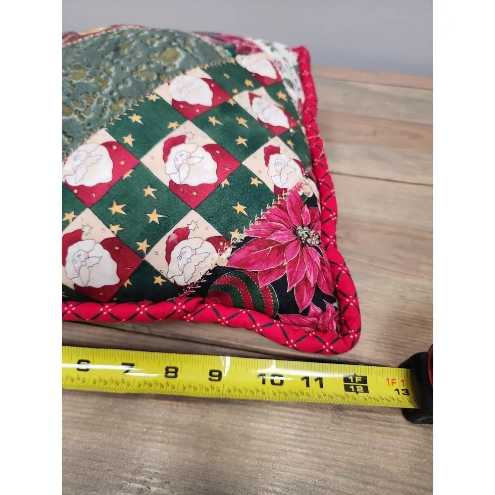 Handmade 12” Christmas Throw Pillow Santa Quilt Fabric